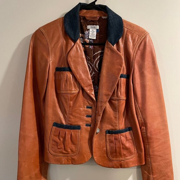 Vintage Y2K Leather Blazxer with Denim Detal - Picture 1 of 6